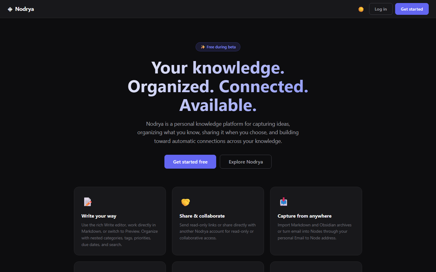 Nodrya home page displayed in a desktop browser